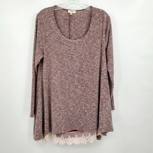 Umgee Cotton Blend Scoop Neck Long Sleeve Sweater